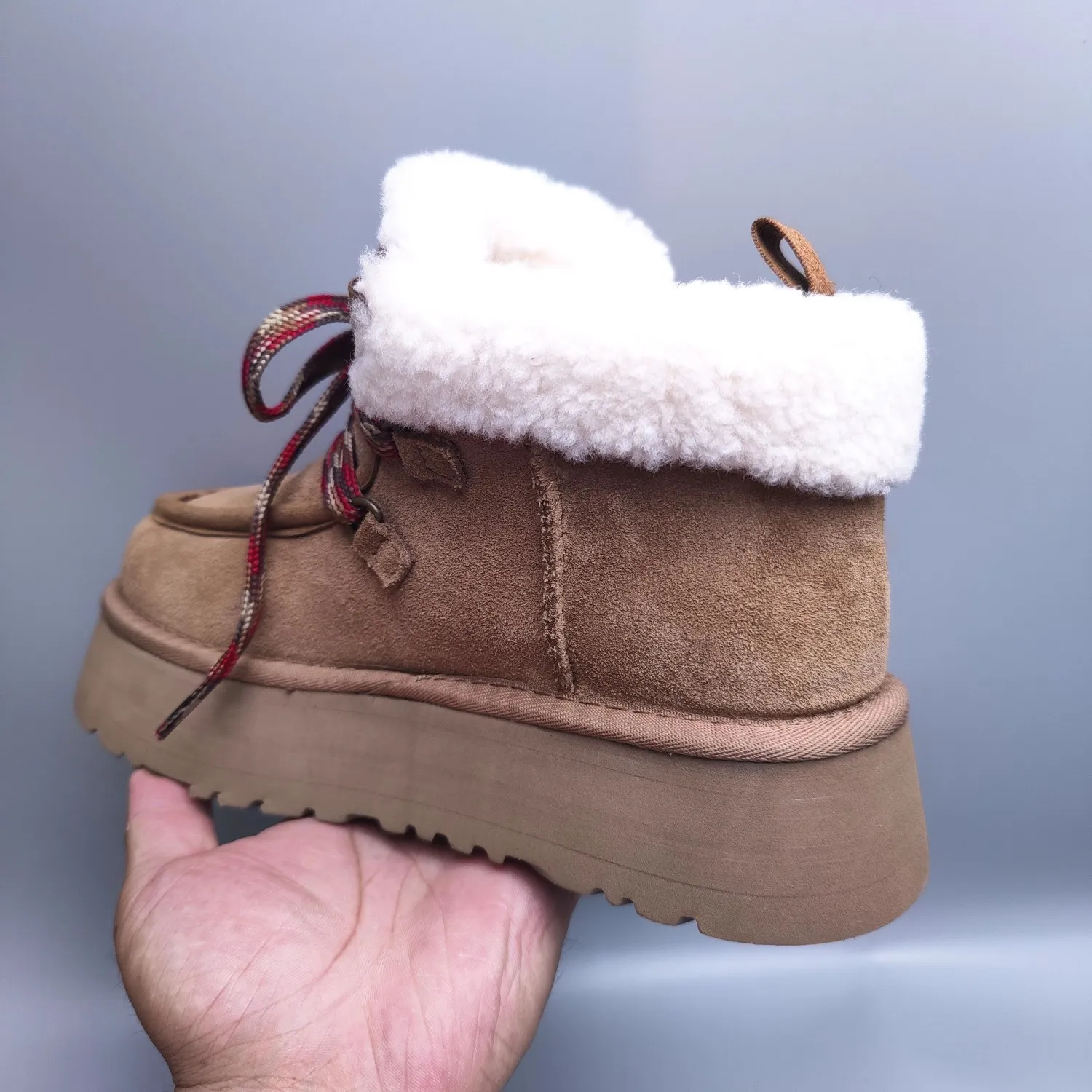 💰560 UGG sheepskin all-in-one snow boots 3954 thick-soled lace-up women's boots Color: Maroon Black Chocolate Brown Gray Size: 35-41